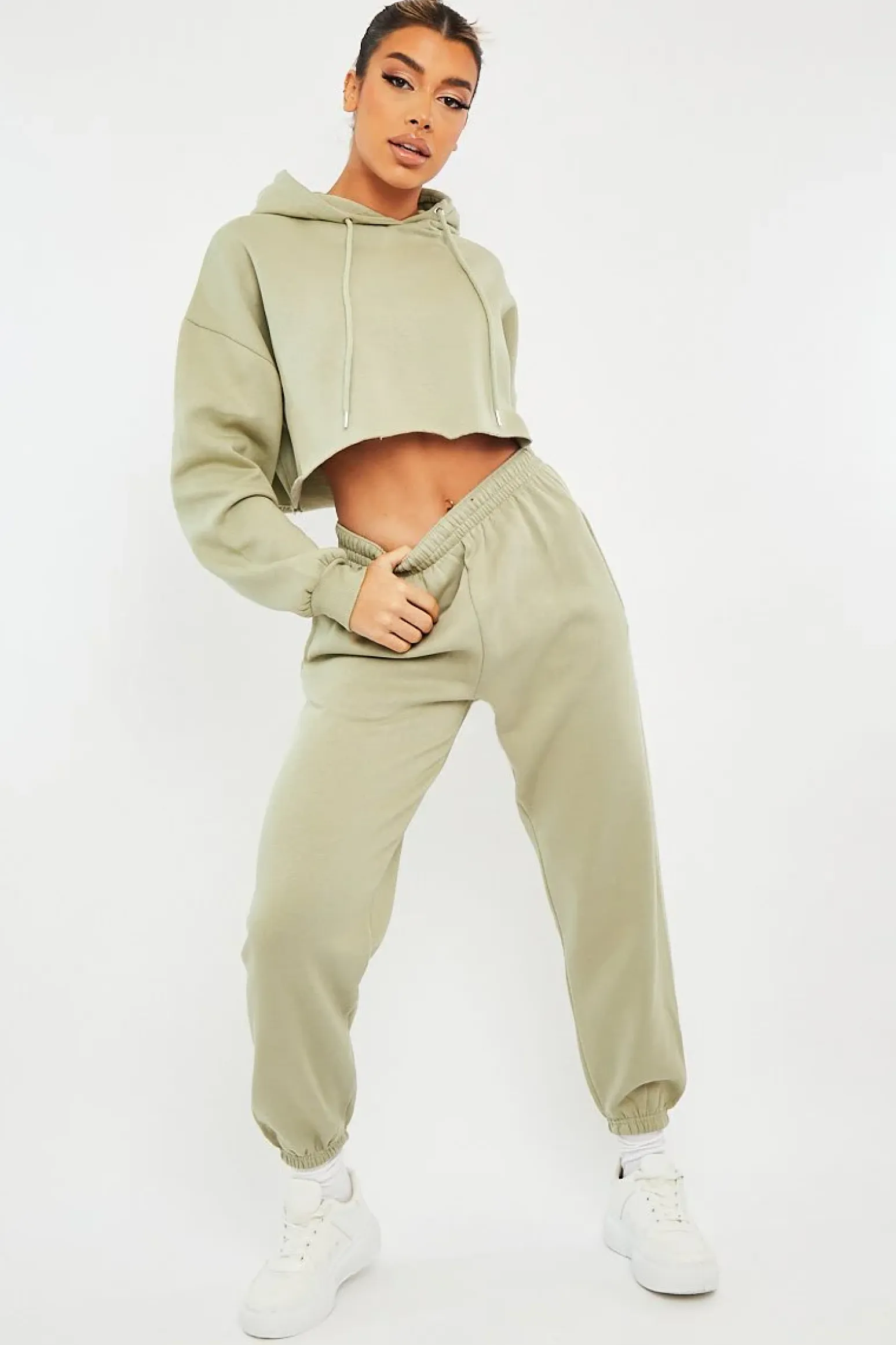 Rebellious Fashion Sage Cropped Oversized Hoodie and Joggers Co-ord - Karenza