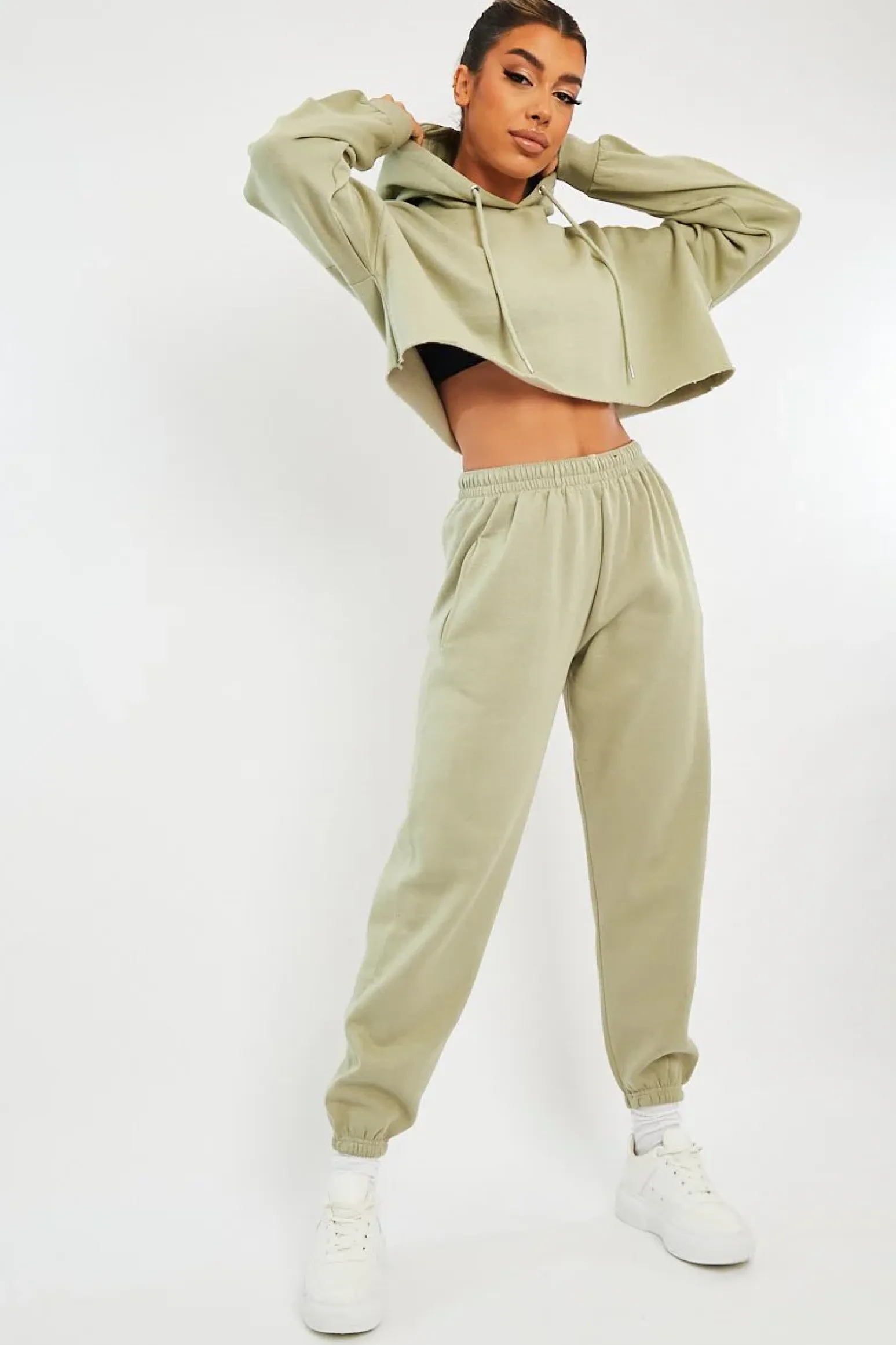 Rebellious Fashion Sage Cropped Oversized Hoodie and Joggers Co-ord - Karenza