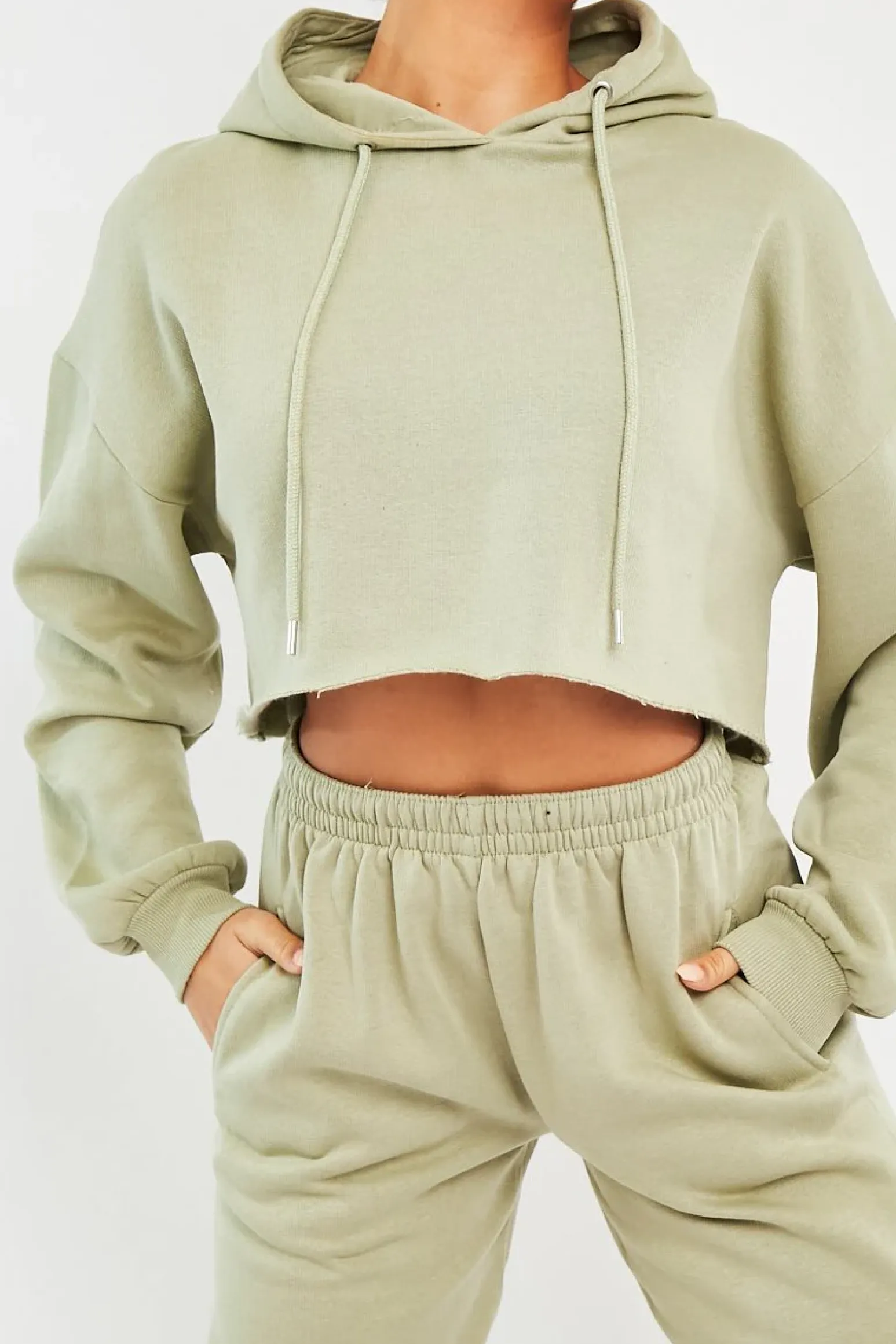 Rebellious Fashion Sage Cropped Oversized Hoodie and Joggers Co-ord - Karenza