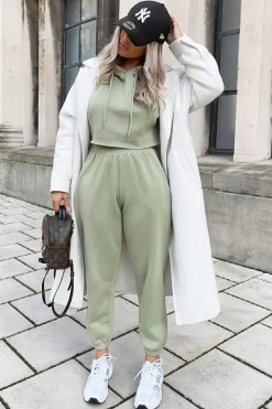 Rebellious Fashion Sage Cropped Oversized Hoodie and Joggers Co-ord - Karenza