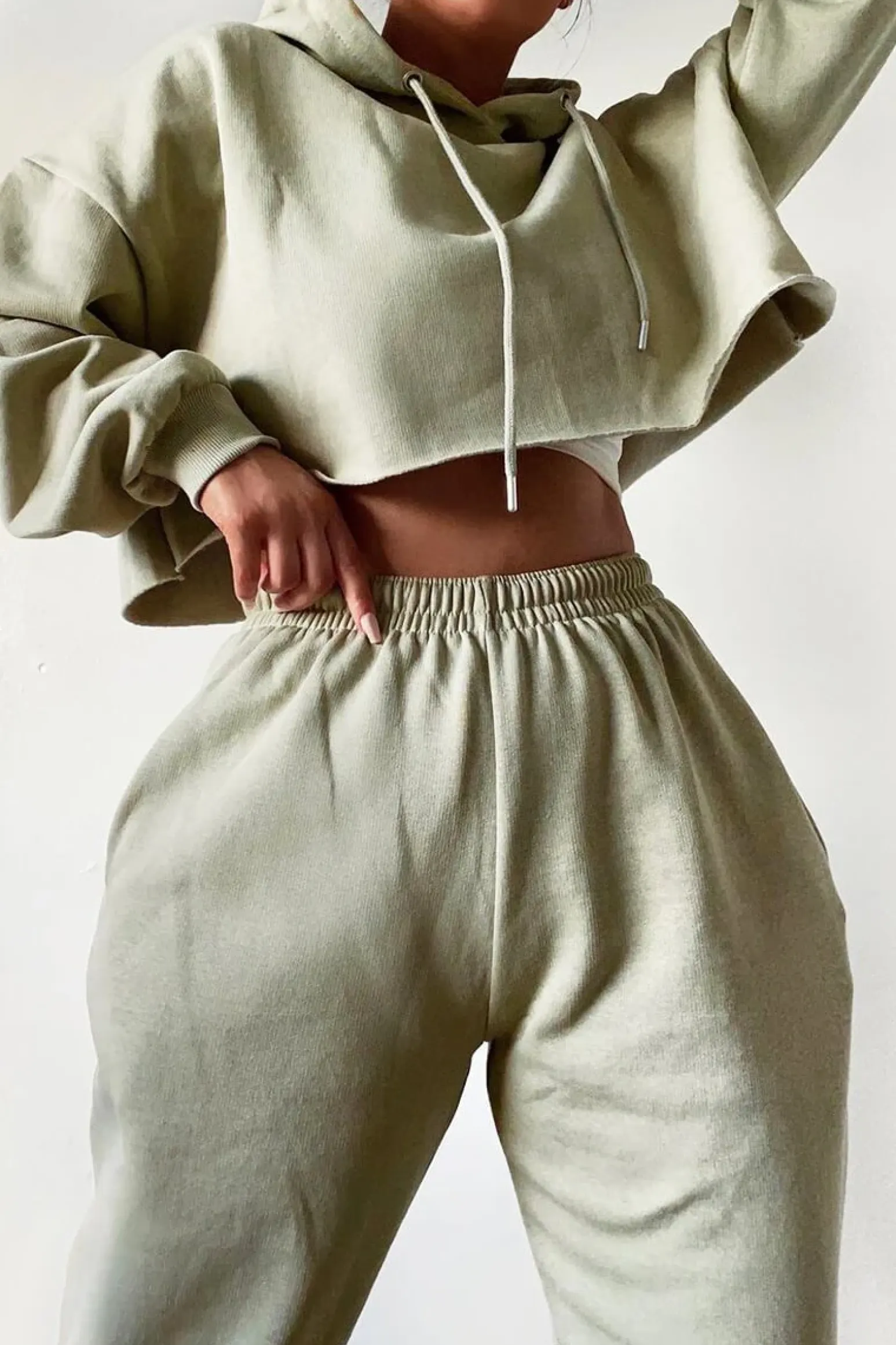 Rebellious Fashion Sage Cropped Oversized Hoodie and Joggers Co-ord - Karenza