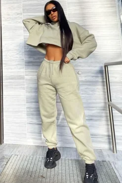 Rebellious Fashion Sage Cropped Oversized Hoodie and Joggers Co-ord - Karenza