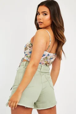 Rebellious Fashion Sage Denim Extreme Rip Front Shorts - Aarya