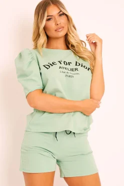 Rebellious Fashion Sage Die For Dior T-shirt and Shorts Loungewear Co-ord - Kaelie