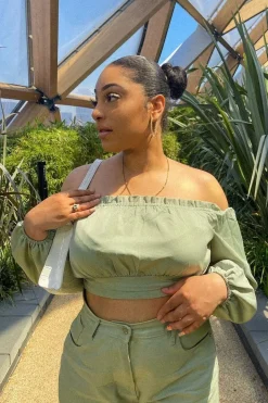 Rebellious Fashion Sage Elasticated Bardot Crop Top - Amelia