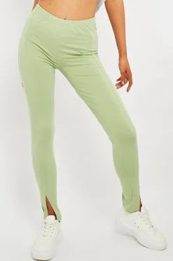 Rebellious Fashion Sage Front Split Leggings - Polly