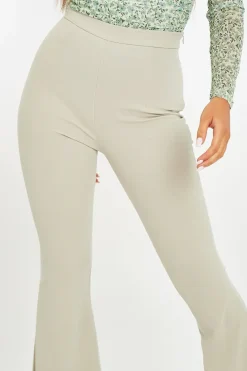 Rebellious Fashion Sage High Waisted Side Zip Flare Trousers - Billie