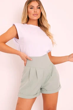 Rebellious Fashion Sage High Waisted Tailored Shorts - Emile