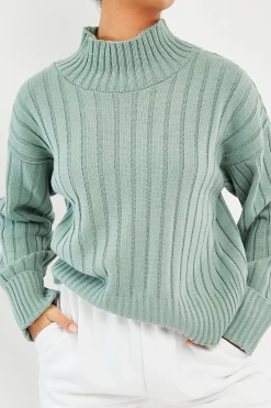 Rebellious Fashion Sage Knit High Neck Jumper - Jaelynn