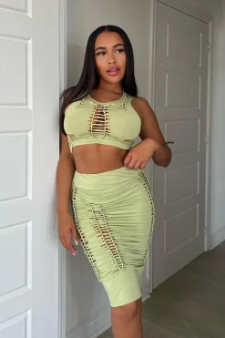 Rebellious Fashion Sage Knot Cut Out Crop Top & Midi Skirt Set - Clara