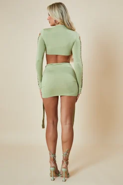 Rebellious Fashion Sage Knot Detail Crop Top & Mini Skirt Set - Isabel