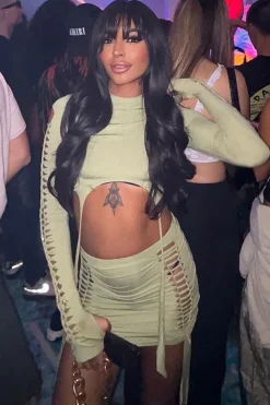 Rebellious Fashion Sage Knot Detail Crop Top & Mini Skirt Set - Isabel