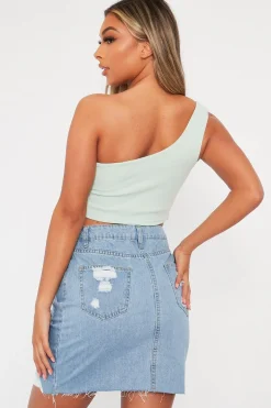 Rebellious Fashion Sage One Shouldered Crop Top - Kamri