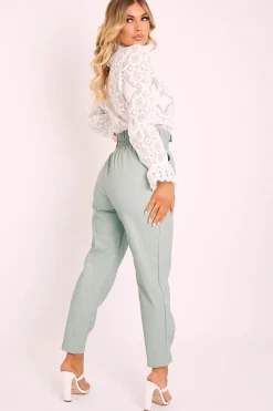 Rebellious Fashion Sage Ring Belt Straight Leg PU Trousers - Jazmine
