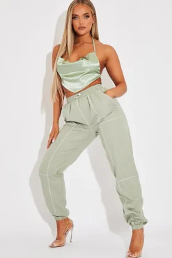 Rebellious Fashion Sage Satin Bandana Halter Crop Top - Talisa