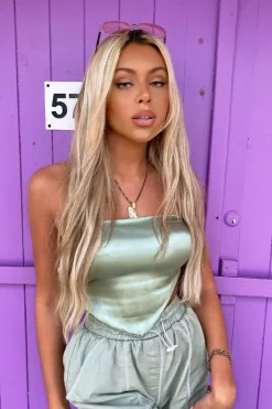 Rebellious Fashion Sage Satin Bandana Halter Crop Top - Talisa