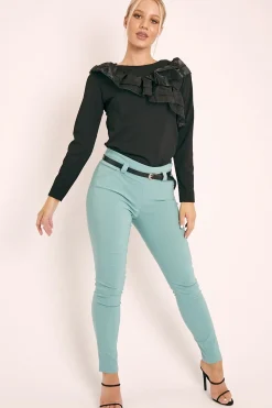 Rebellious Fashion Sage Slim Fit Belted Trousers - Ilyana