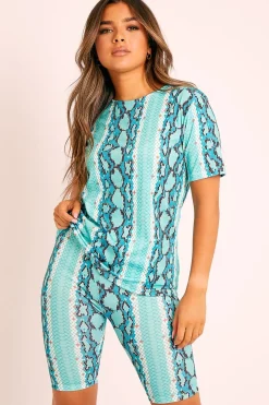Rebellious Fashion Sage Snake T-shirt Cycling Short Set - Alissandra