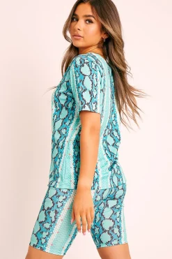 Rebellious Fashion Sage Snake T-shirt Cycling Short Set - Alissandra