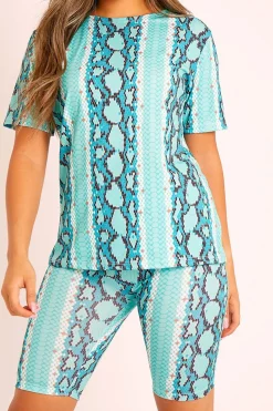 Rebellious Fashion Sage Snake T-shirt Cycling Short Set - Alissandra