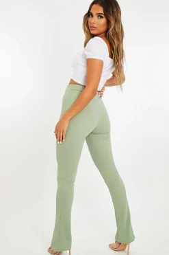 Rebellious Fashion Sage Split Front Flared Trousers - Florie