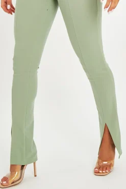 Rebellious Fashion Sage Split Front Flared Trousers - Florie