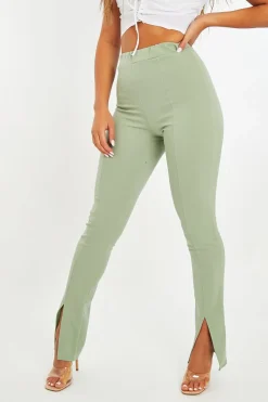 Rebellious Fashion Sage Split Front Flared Trousers - Florie