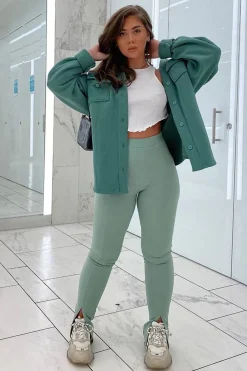 Rebellious Fashion Sage Split Front Flared Trousers - Florie