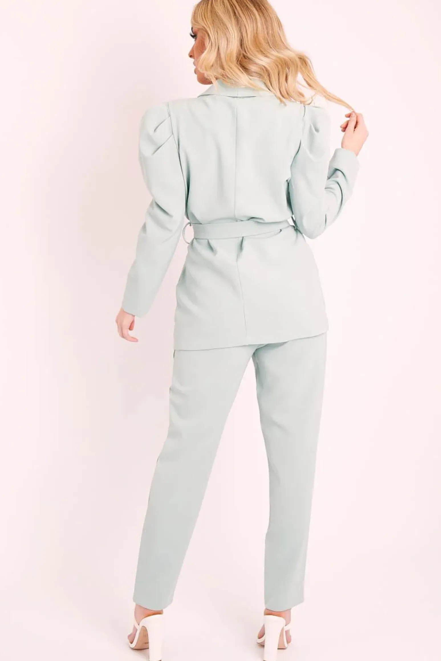 Rebellious Fashion Sage Tie Blazer and Trouser Suit Co-ord - Rubie