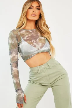 Rebellious Fashion Sage Tie Dye Mesh Long Sleeve Crop Top - Niyana
