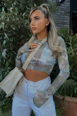 Rebellious Fashion Sage Tie Dye Mesh Long Sleeve Crop Top - Niyana
