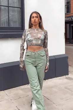 Rebellious Fashion Sage Tie Dye Mesh Long Sleeve Crop Top - Niyana