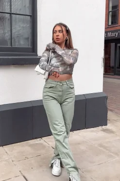 Rebellious Fashion Sage Tie Dye Mesh Long Sleeve Crop Top - Niyana