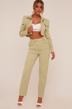 Rebellious Fashion Sage Utility Cropped Shirt & Straight Leg Trousers Co-ord - Emy