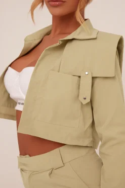 Rebellious Fashion Sage Utility Cropped Shirt & Straight Leg Trousers Co-ord - Emy