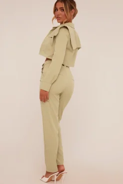 Rebellious Fashion Sage Utility Cropped Shirt & Straight Leg Trousers Co-ord - Emy