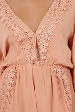 Rebellious Fashion Salmon Low Cut Crochet Playsuit - Evelyn