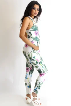 Rebellious Fashion Sam White Floral Strappy Back Jumpsuit