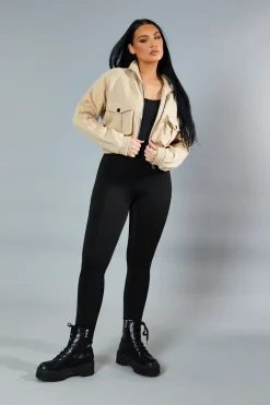 Rebellious Fashion Sand Cargo Pocket Sweatshirt Jacket - Ovella