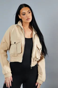 Rebellious Fashion Sand Cargo Pocket Sweatshirt Jacket - Ovella