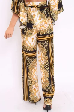 Rebellious Fashion Scarf Print High Waist Flare Trousers - Jen