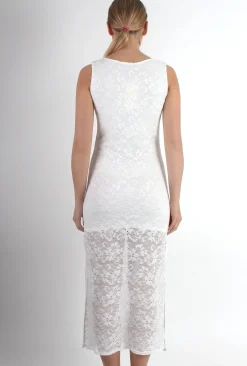 Rebellious Fashion Scarlet White Lace Split Side Dress