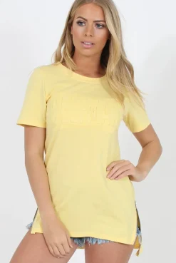 Rebellious Fashion Selfmade Yellow 3-D Slogan T-Shirt - Chandler