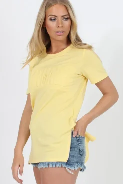 Rebellious Fashion Selfmade Yellow 3-D Slogan T-Shirt - Chandler