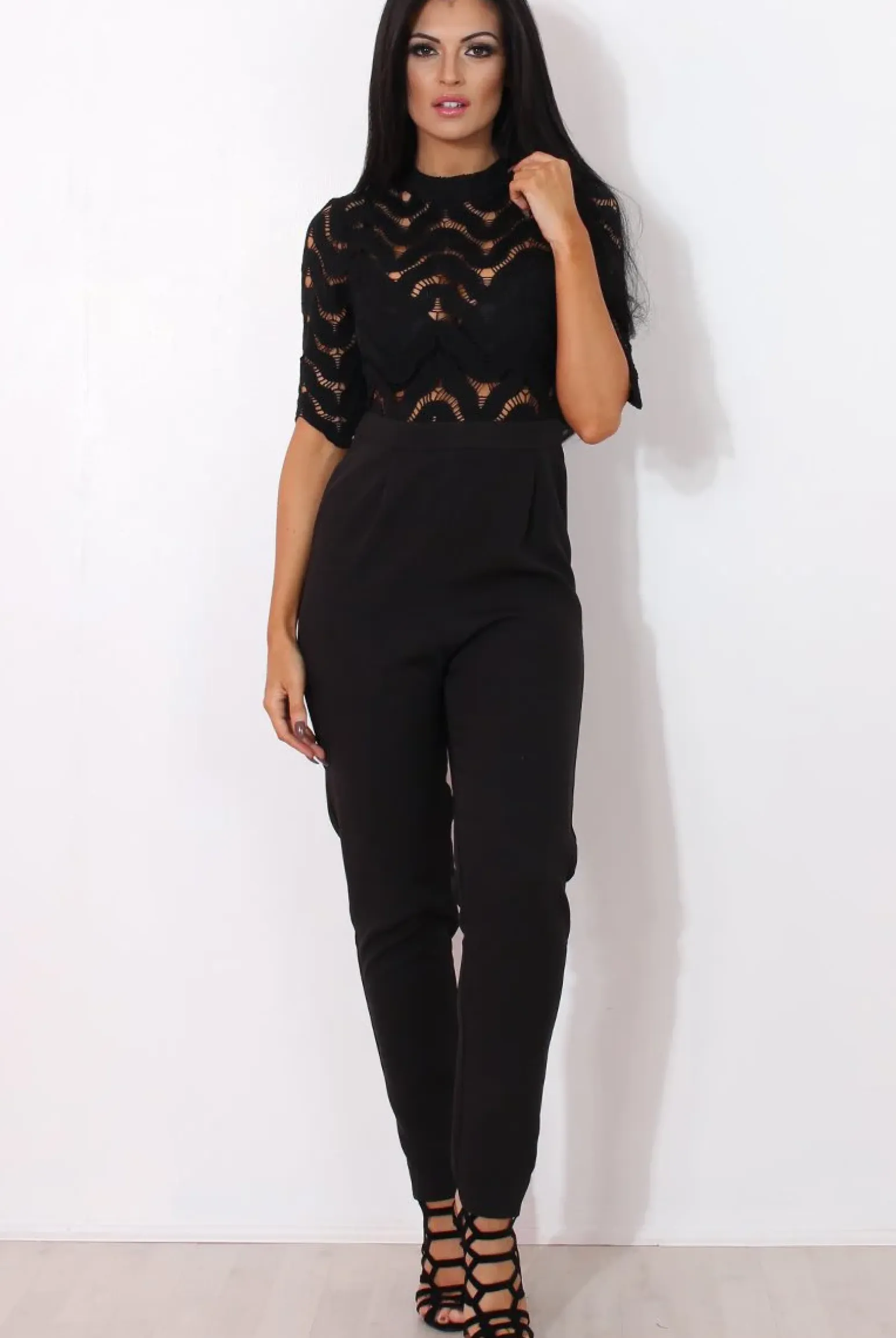 Rebellious Fashion Sergin Black Lace High Neck Jumpsuit