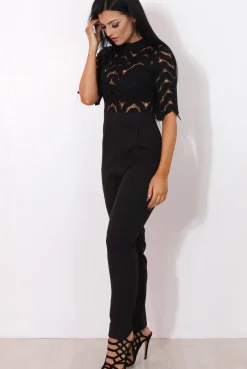 Rebellious Fashion Sergin Black Lace High Neck Jumpsuit