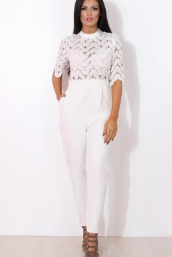 Rebellious Fashion Sergin White Lace High Neck Jumpsuit