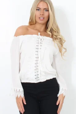 Rebellious Fashion Shannon White Lace Ruffle Crop Top