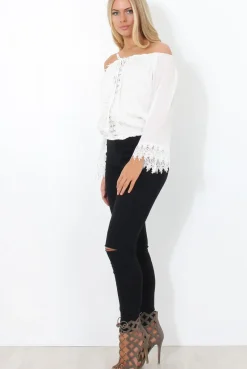 Rebellious Fashion Shannon White Lace Ruffle Crop Top