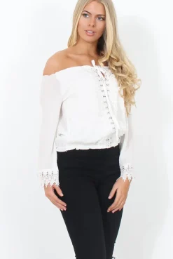 Rebellious Fashion Shannon White Lace Ruffle Crop Top